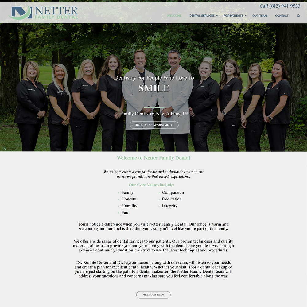 Website Design for Netter Family Dental - New Albany, Indiana